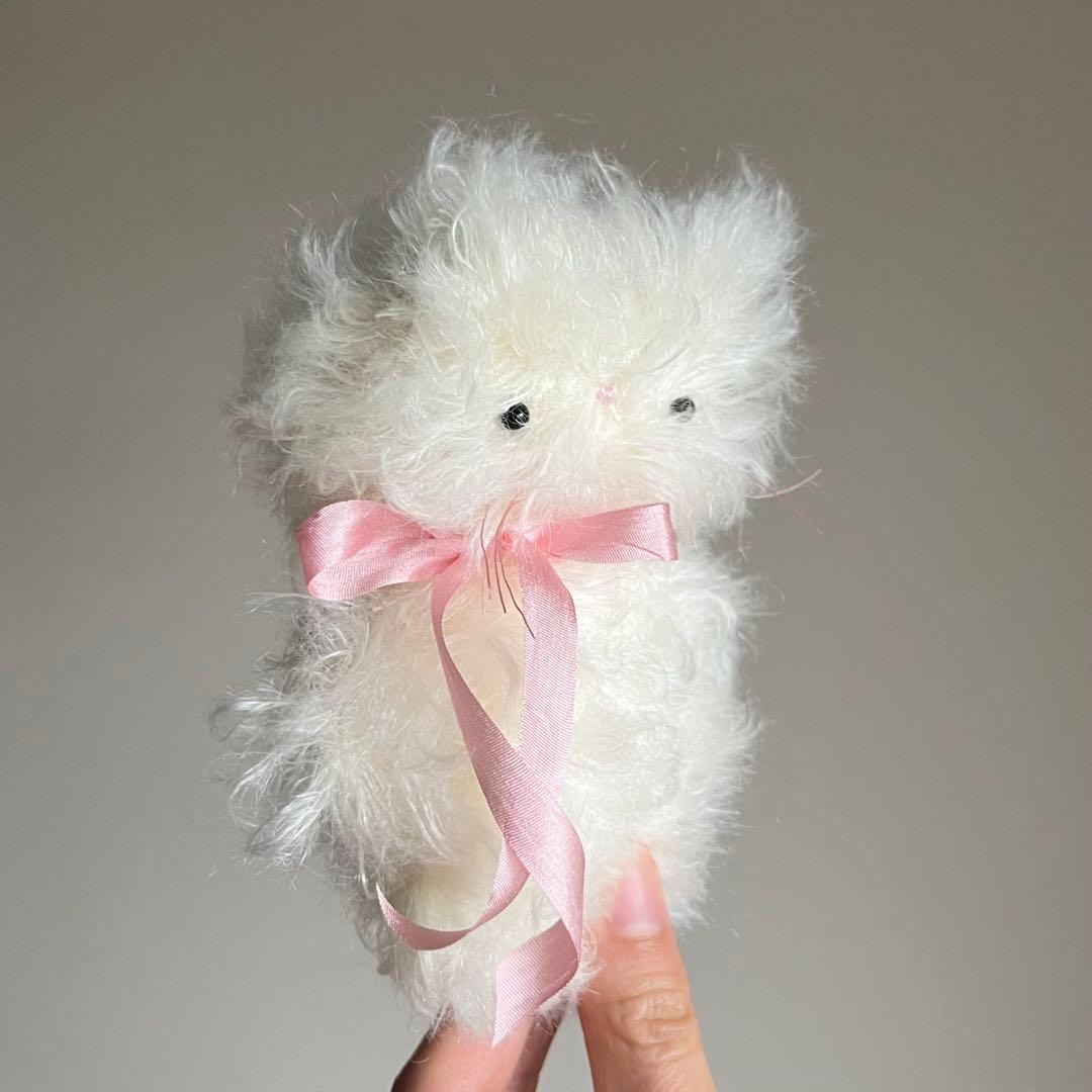 ちいさなネコもっふ　猫　ぬいぐるみ　作家　テディベア　レトロ　アートドール　白猫