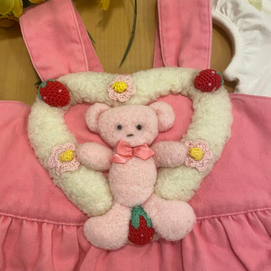 希少　メゾピアノ　ハート立体クマちゃんピンクワンピースロンパース半袖シャツセット