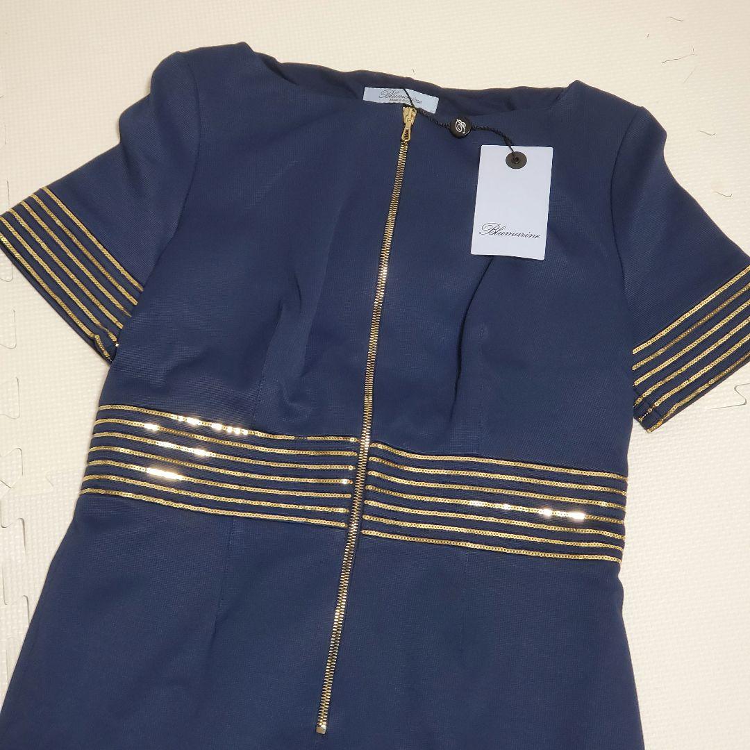 美品✨BLUMARINE ブルマリン 48 ワンピース スパンコール ブルー 膝