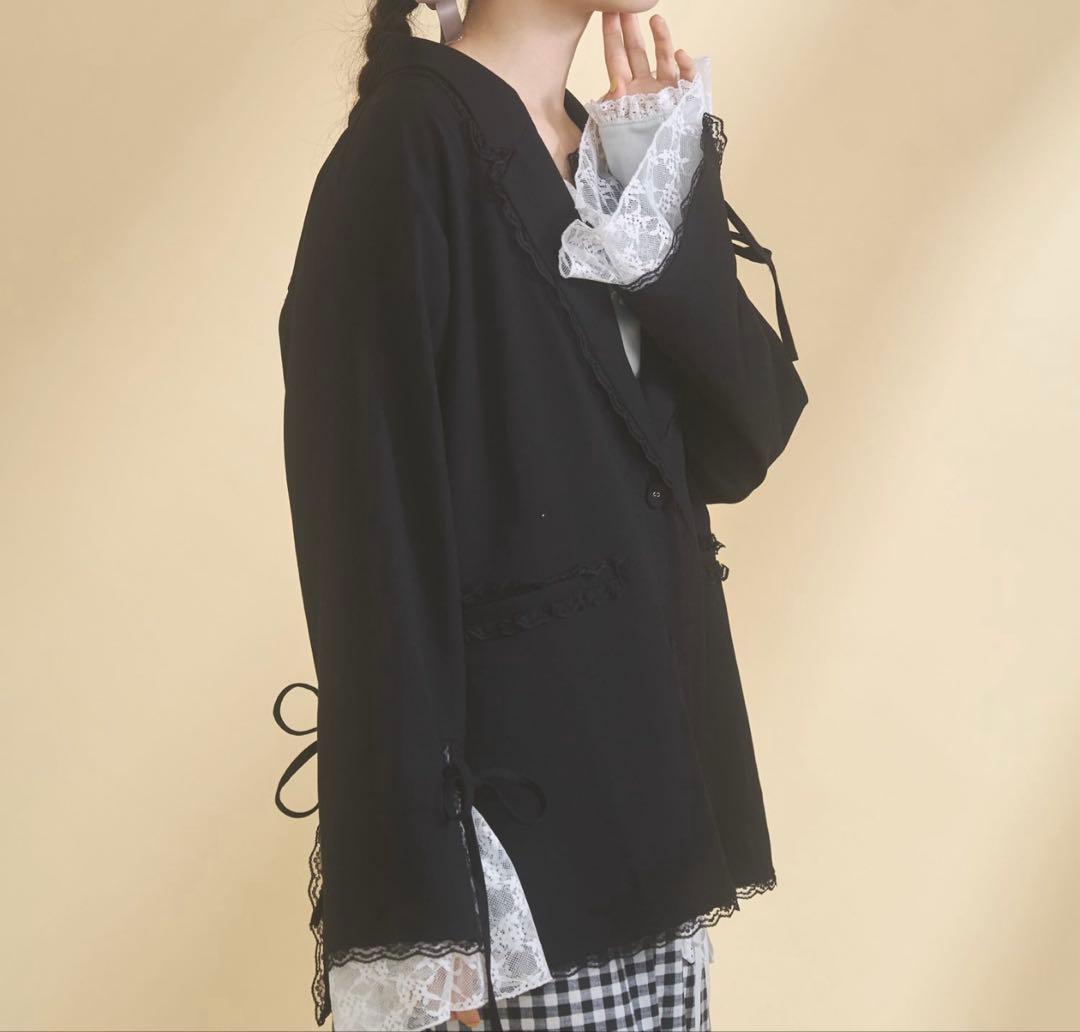merry jenny lase slit ribbon jacket ブラック