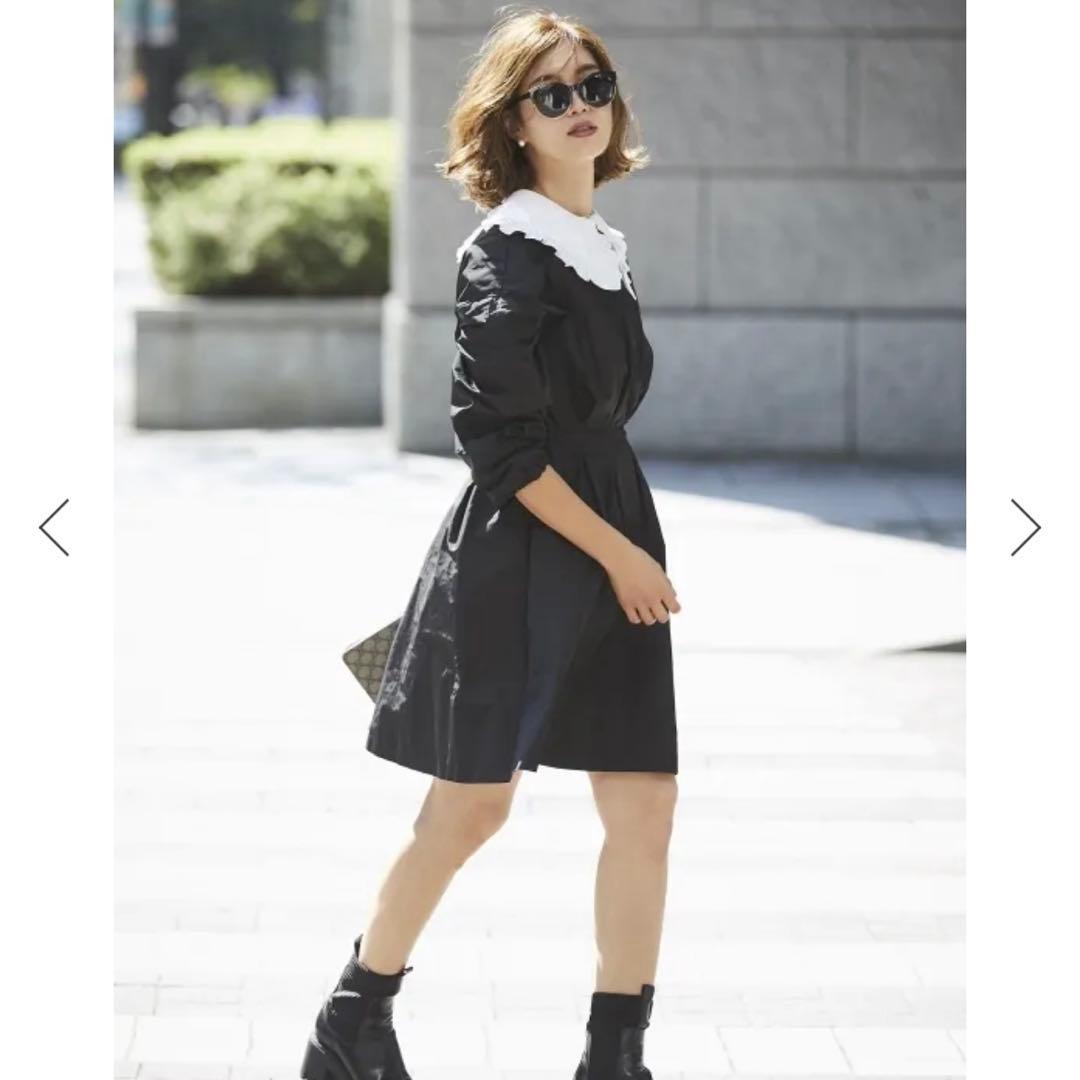 美品✨SEVEN TEN 襟付きタフタワンピース つけ襟 ブラック XS