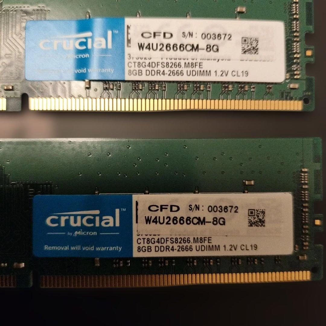crucial DDR4 8GB 2666MHz メモリ × 2枚(計16GB)