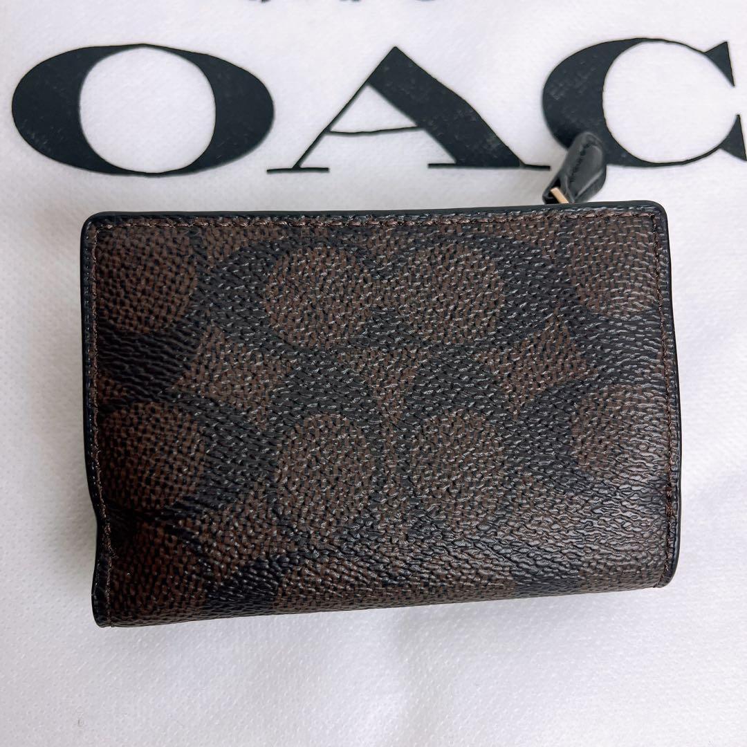 新品未使用 COACHコーチ 三つ折り財布 コンパクト ブラウン ブラック.