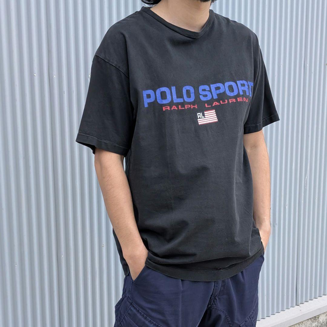 90s ポロスポーツ Tシャツ ブラック フェード シングルステッチ ポロスポ