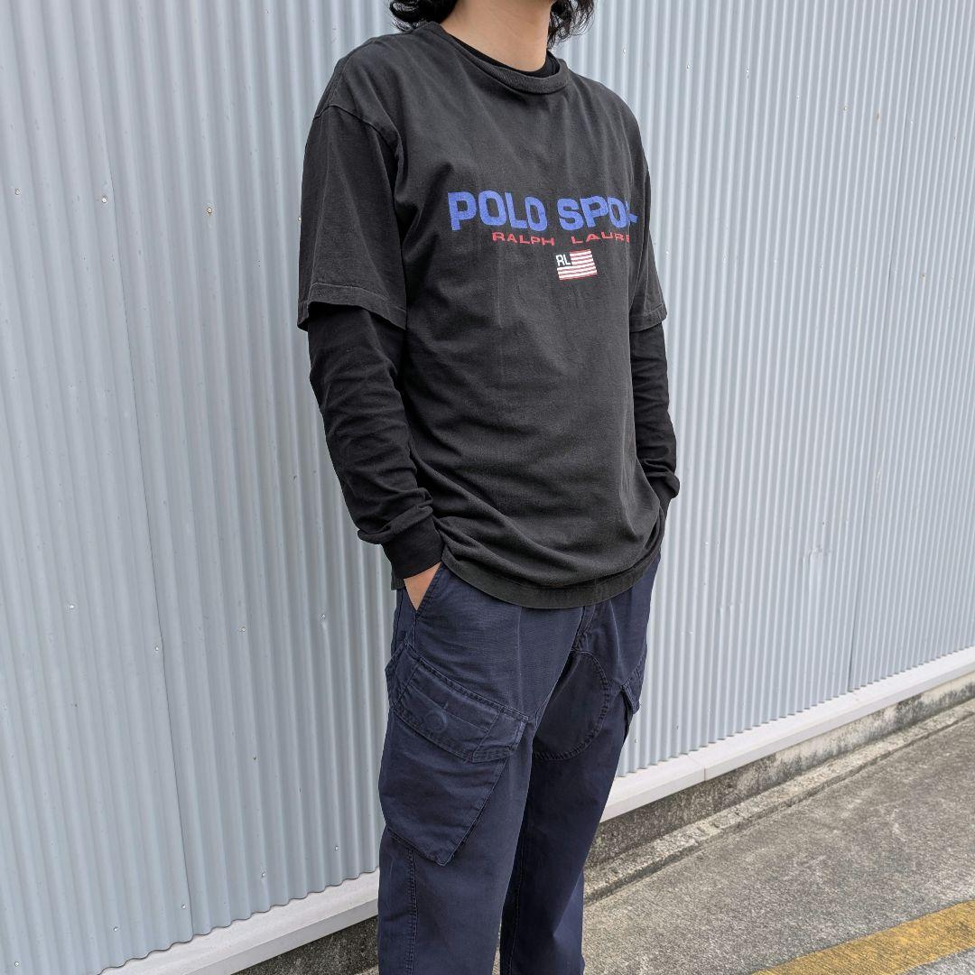 90s ポロスポーツ Tシャツ ブラック フェード シングルステッチ ポロスポ