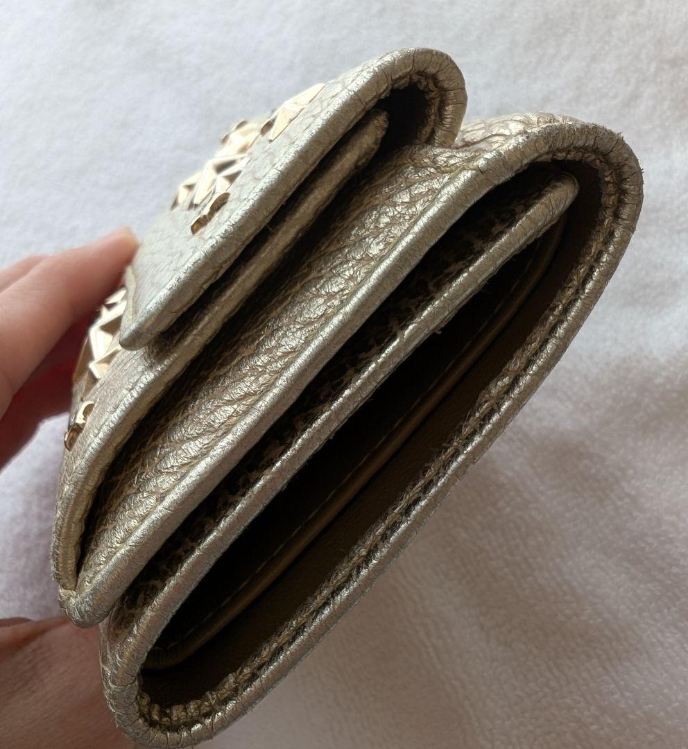 美品ジミーチュウ　三つ折りミニ財布　ゴールド