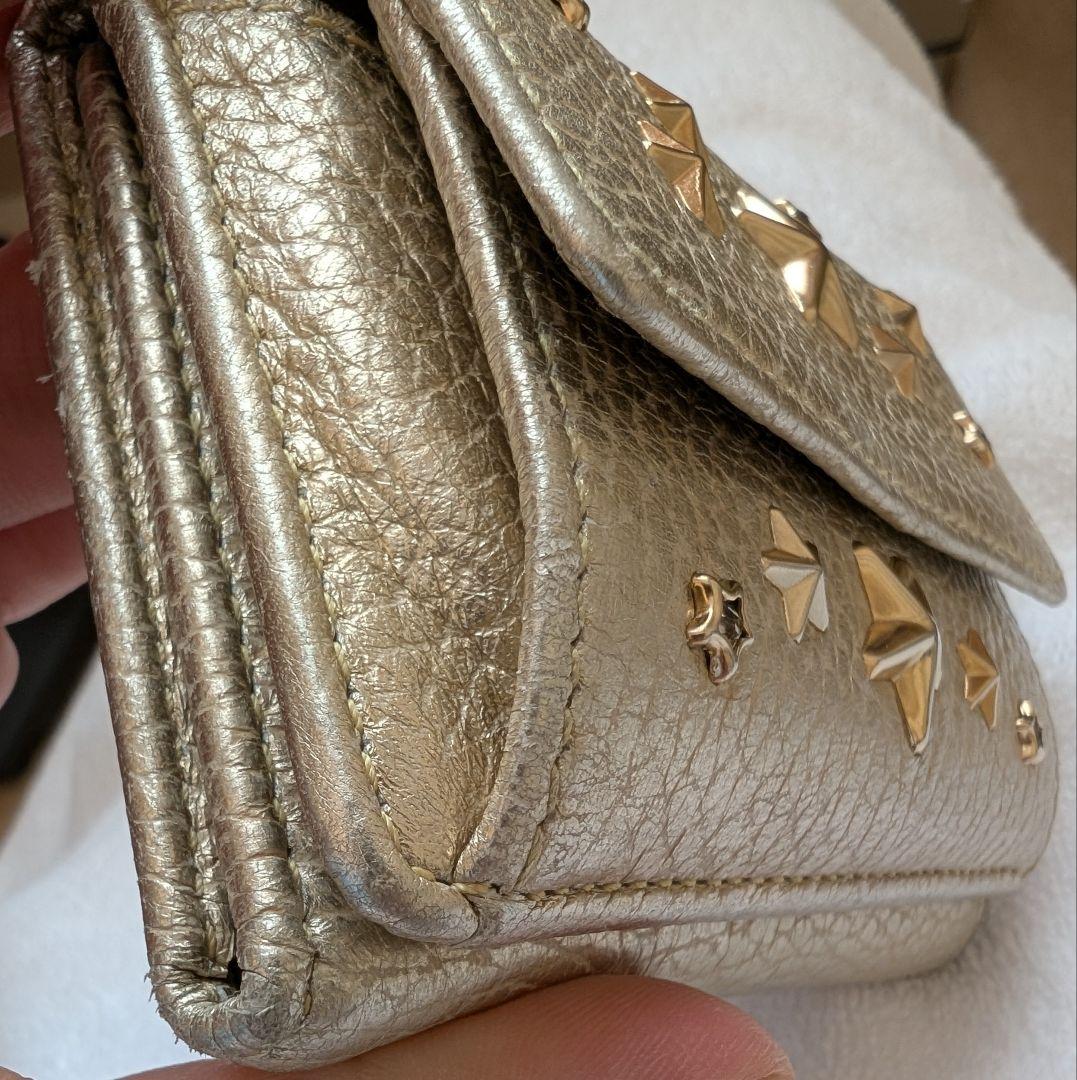 美品ジミーチュウ　三つ折りミニ財布　ゴールド