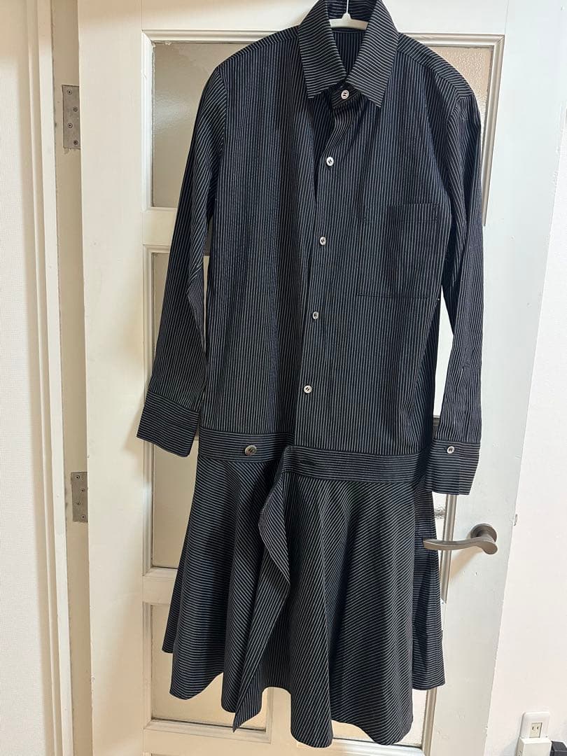 【美品】ワイズ ヨウジヤマモト ストライプ シャツワンピース ロング 黒 2