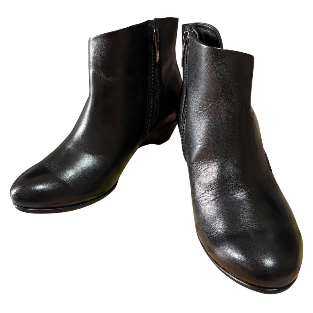 ecco ✨ レザーショートブーツ ゴアテックス 黒 サイドジップ23.5cm