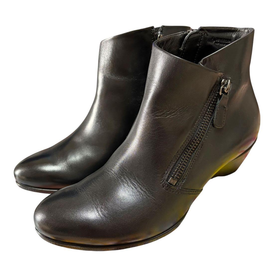 ecco ✨ レザーショートブーツ ゴアテックス 黒 サイドジップ23.5cm