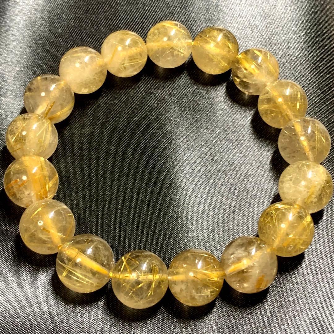 【大珠12mm】天然ゴールドルチルクォーツ 天然石ブレスレット