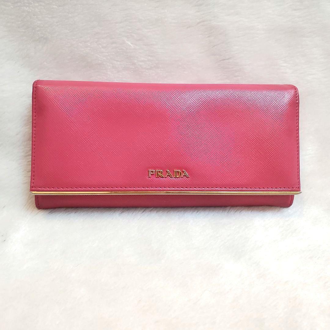 美品 プラダ PRADA 長財布 サフィアーノ レザー ピンク ゴールド金具
