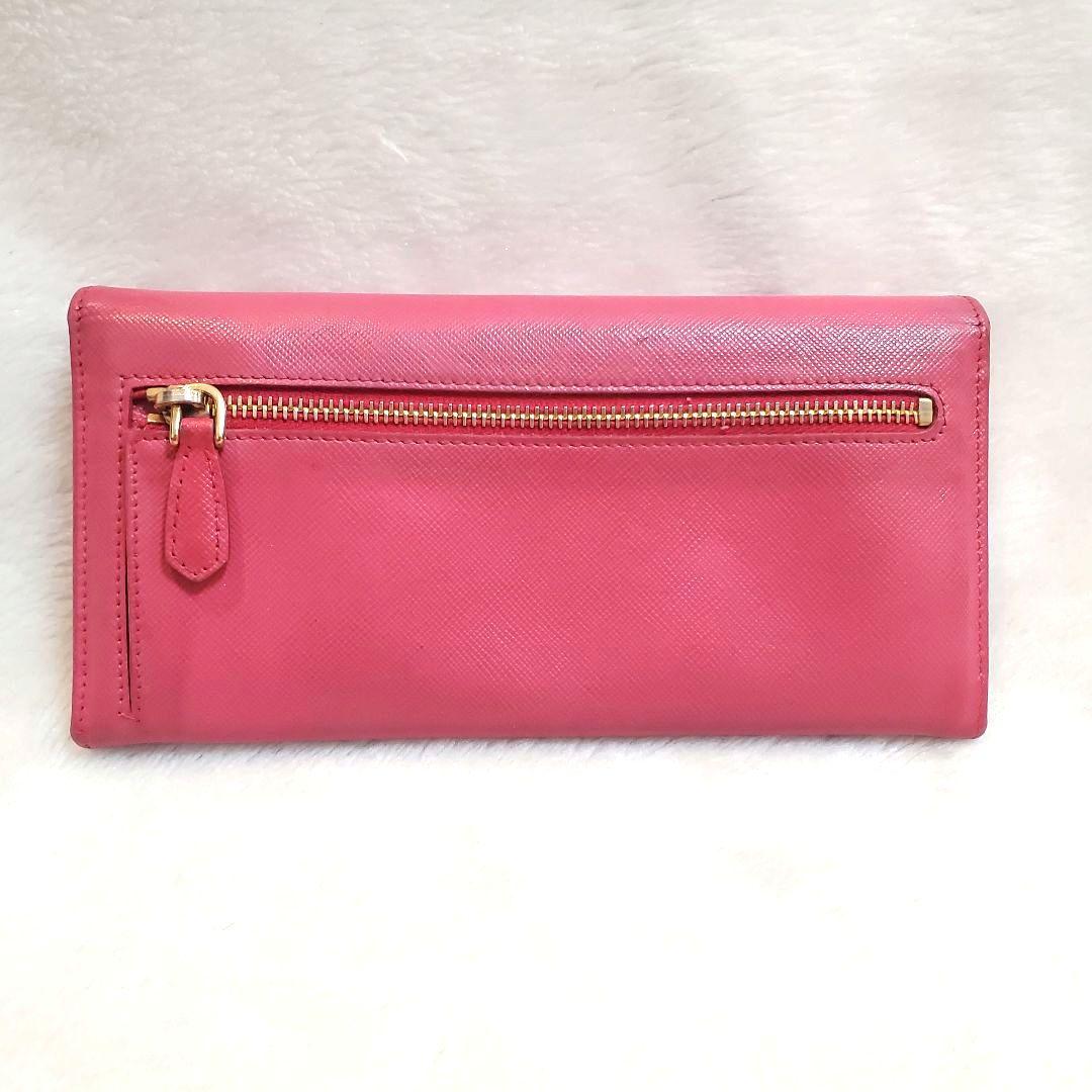 美品 プラダ PRADA 長財布 サフィアーノ レザー ピンク ゴールド金具