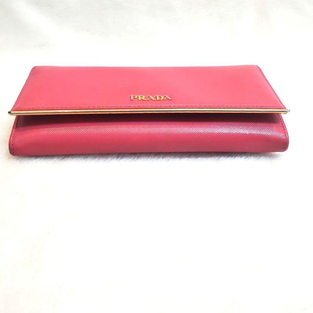 美品 プラダ PRADA 長財布 サフィアーノ レザー ピンク ゴールド金具