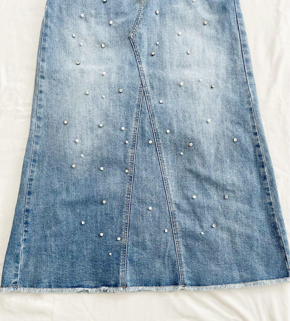 ❤︎LOUNIE❤︎24SS 40サイズ ビジュー&パール デニムスカート