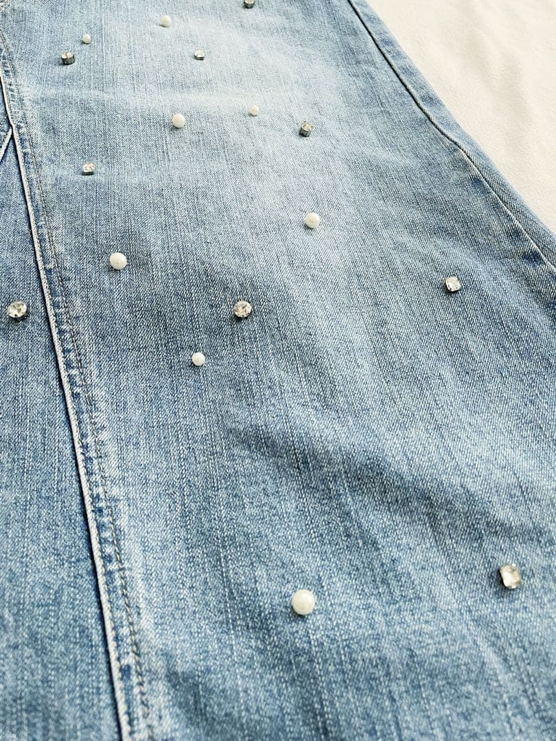 ❤︎LOUNIE❤︎24SS 40サイズ ビジュー&パール デニムスカート