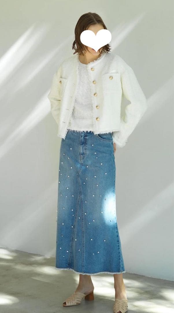 ❤︎LOUNIE❤︎24SS 40サイズ ビジュー&パール デニムスカート
