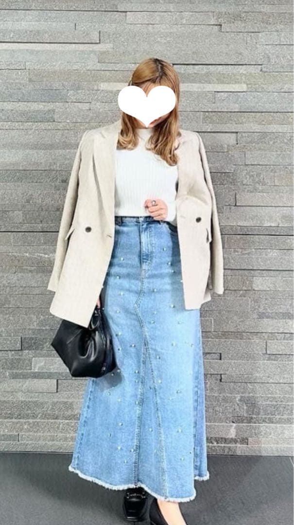 ❤︎LOUNIE❤︎24SS 40サイズ ビジュー&パール デニムスカート