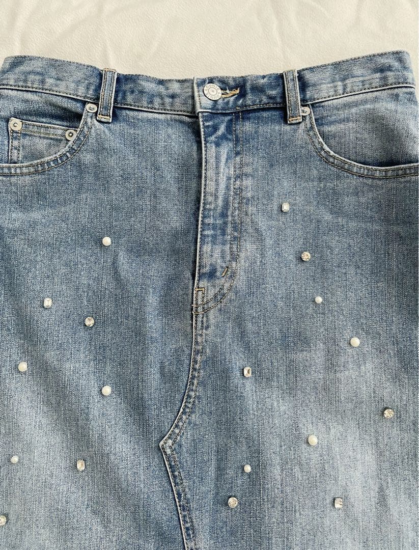 ❤︎LOUNIE❤︎24SS 40サイズ ビジュー&パール デニムスカート