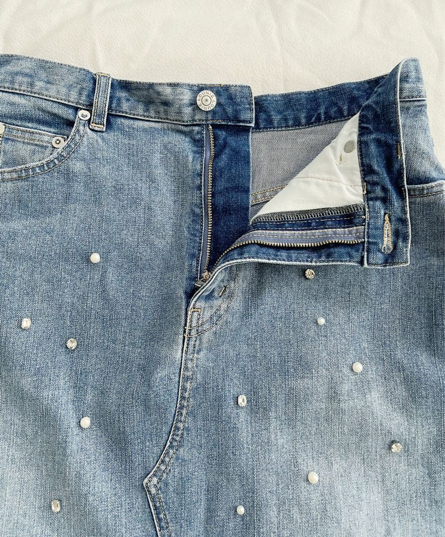 ❤︎LOUNIE❤︎24SS 40サイズ ビジュー&パール デニムスカート