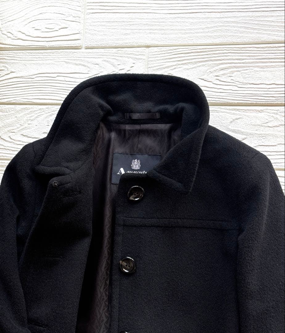 Aquascutum アンゴラ62% ステンカラーコート 8（M）ブラック