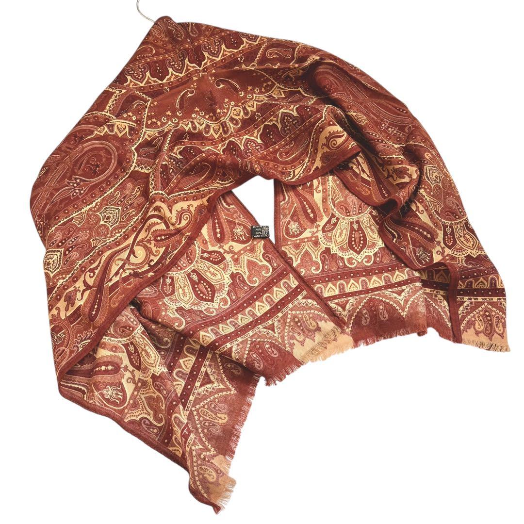 美品 高級✨ETRO エトロ 大判ストール ペイズリー ボタニカル シルク混