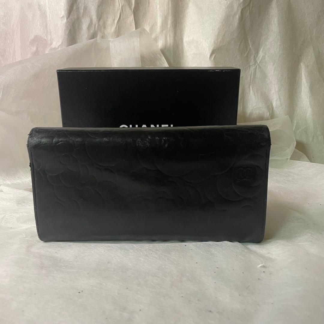 CHANEL カメリア レザー 二つ折り 長財布 シール有