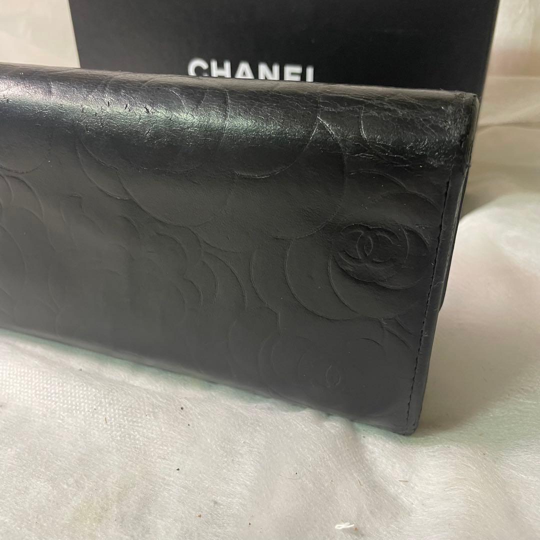 CHANEL カメリア レザー 二つ折り 長財布 シール有