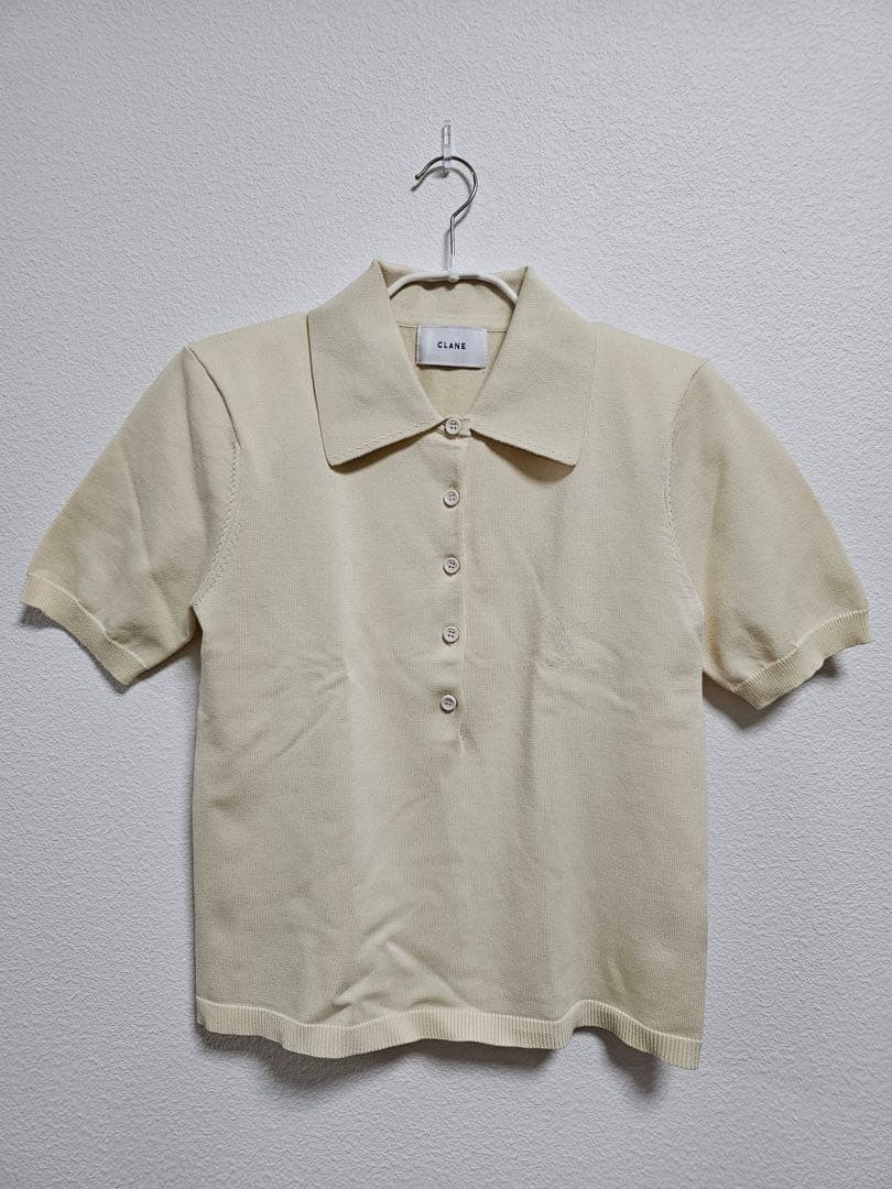 トップス CLANE SHOULDER PADS POLO KNIT TOPS IVORY