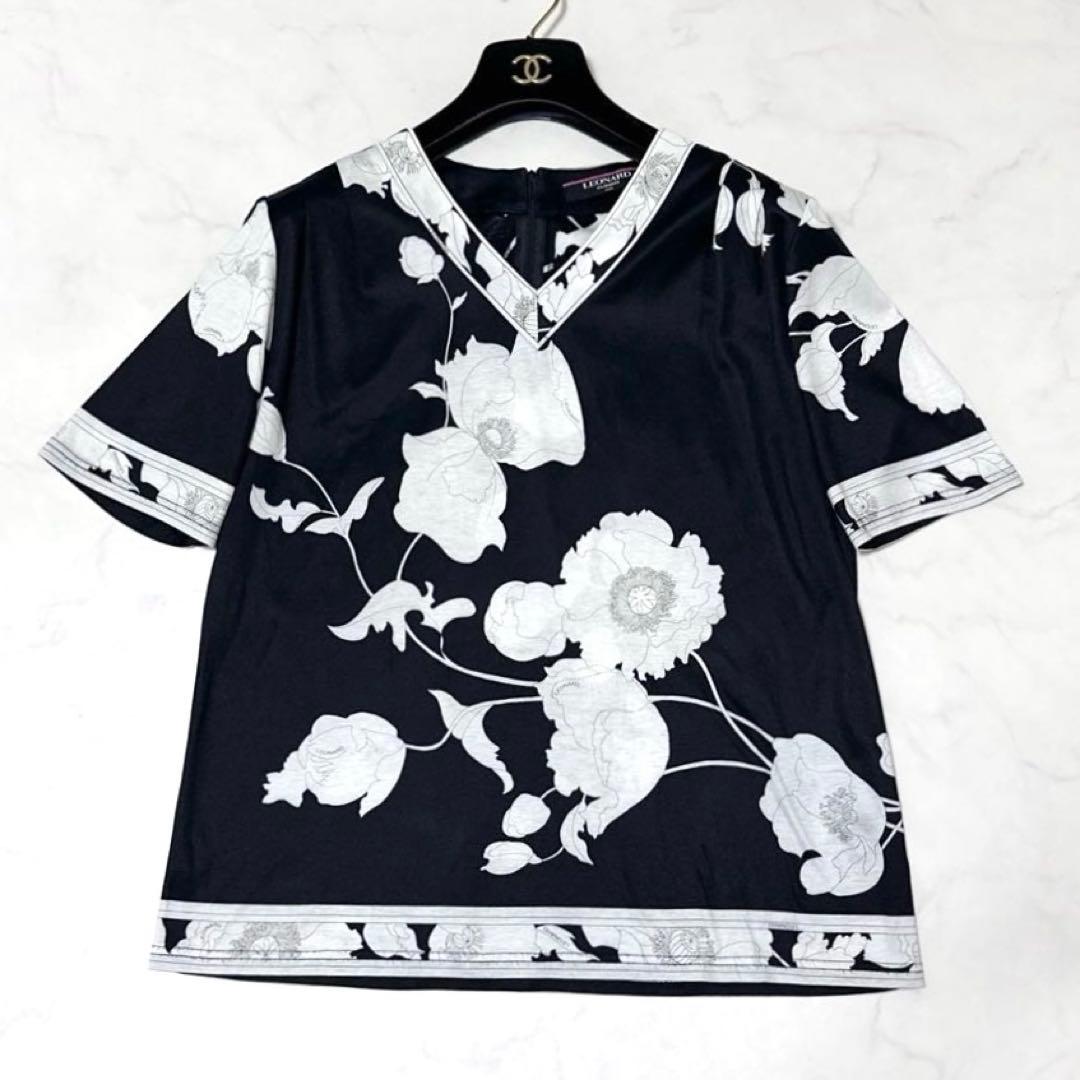 極美品✨ レオナール　トップス　花柄　トリム　LL　大きいサイズ　高級　上品