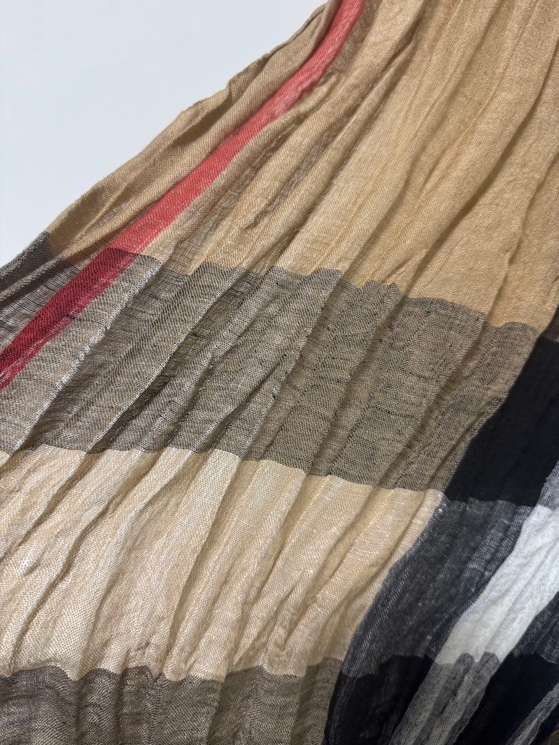 【美品】Burberry 麻　シルク　ストール　スカーフ　バーバリーチェック