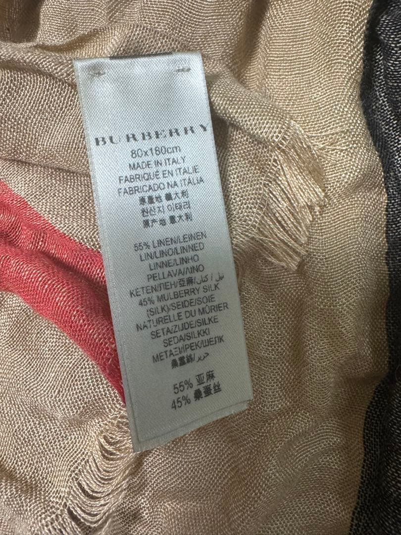 【美品】Burberry 麻　シルク　ストール　スカーフ　バーバリーチェック