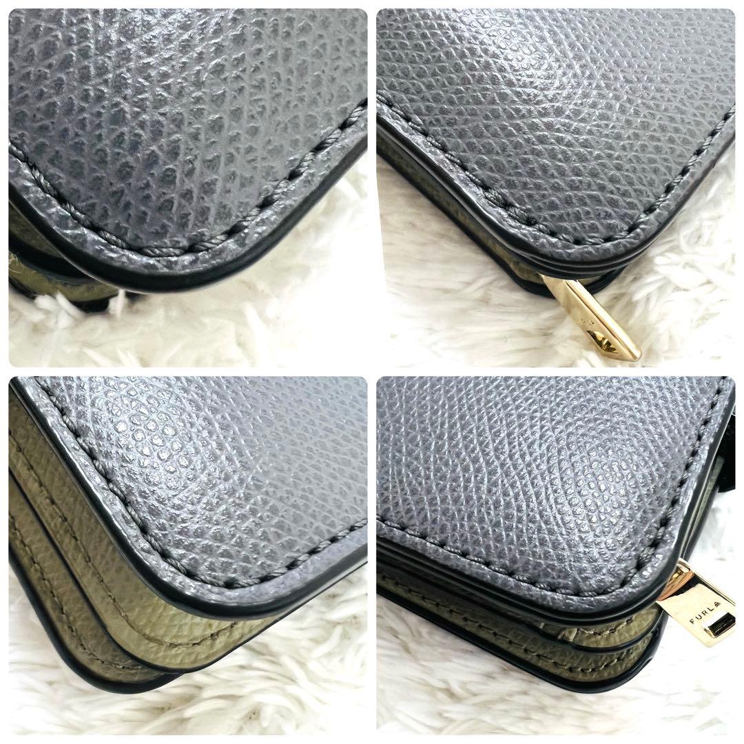 美品　フルラ 二つ折り 財布 カメリア S グレー×ライトグレー
