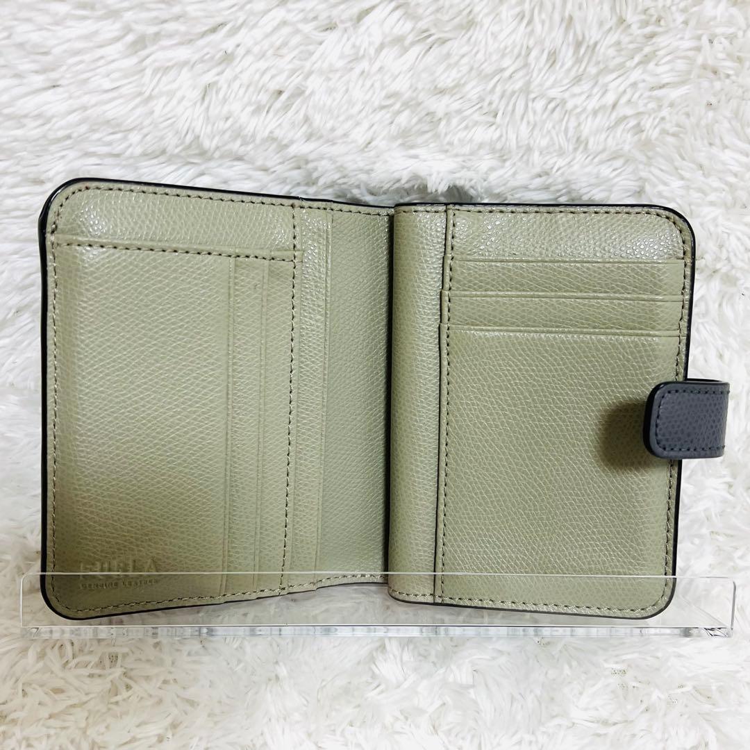 美品　フルラ 二つ折り 財布 カメリア S グレー×ライトグレー
