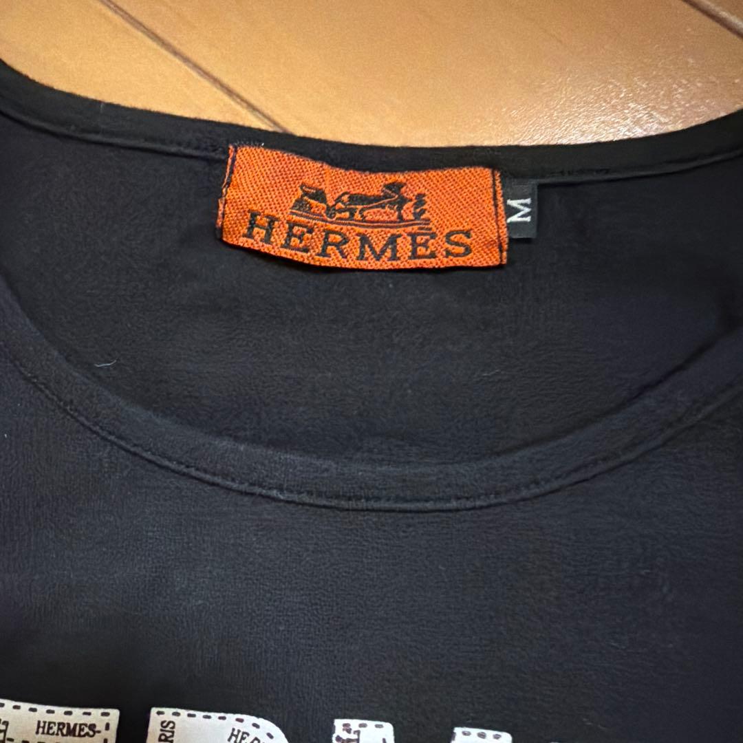 HERMES ブラック　Tシャツ　ロゴ　オールドHERMES S
