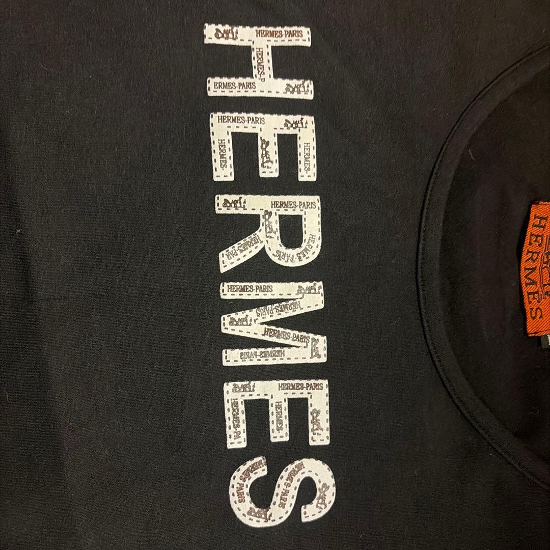 HERMES ブラック　Tシャツ　ロゴ　オールドHERMES S