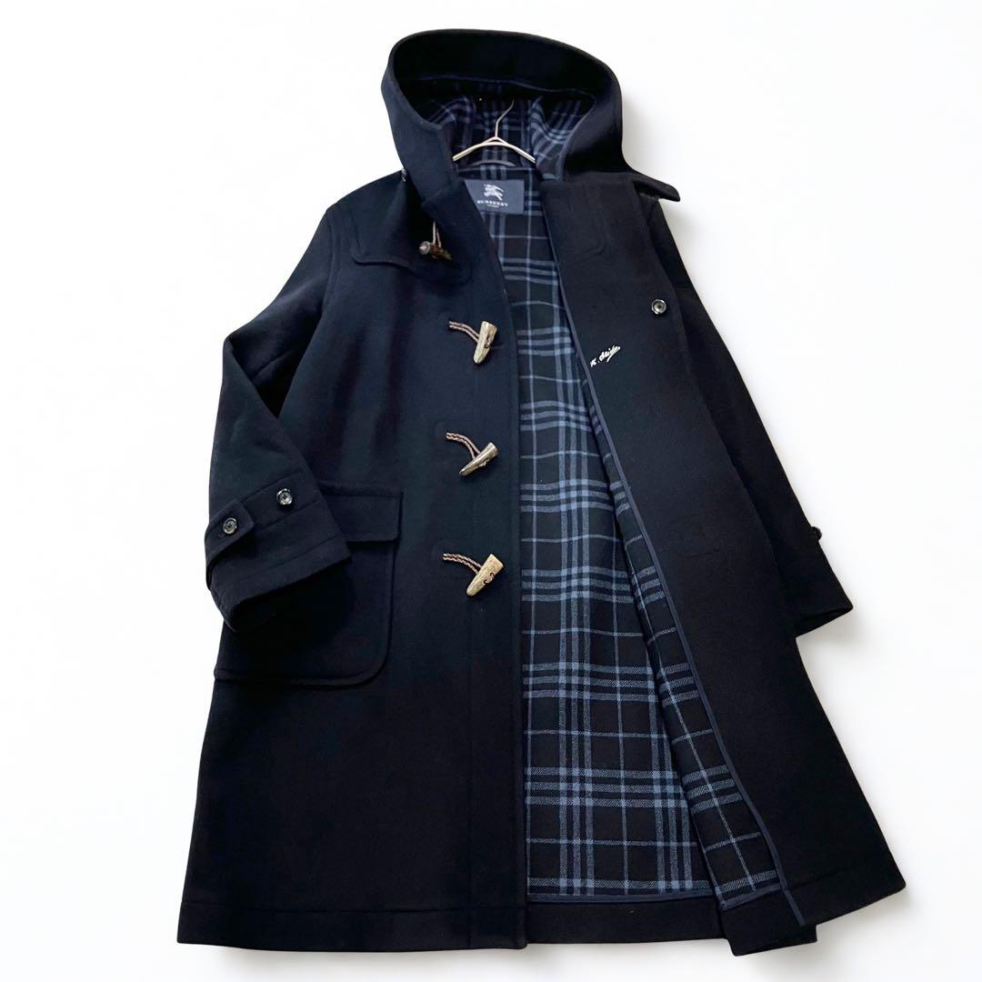 未使用級✨バーバリーロンドン カシミヤ混 ダッフルコート ノバチェック 紺 L