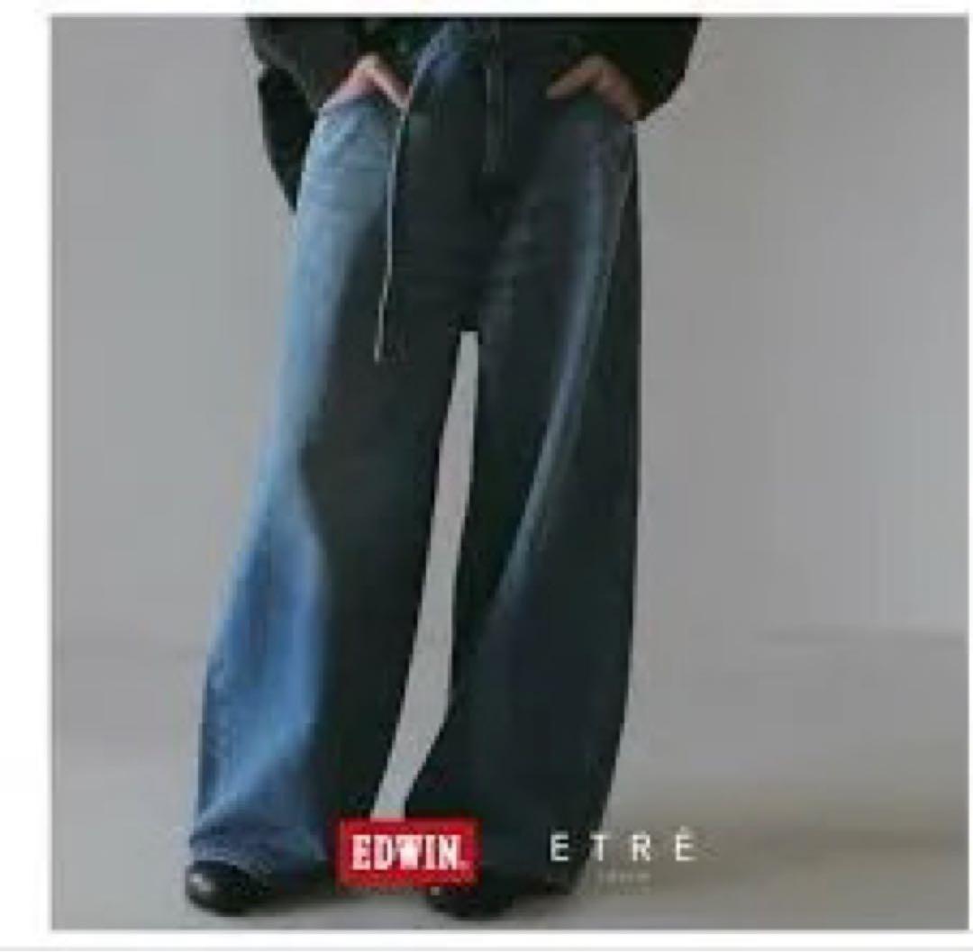 エトレetre tokyo EDWIN ベルテッドワイドデニムパンツ