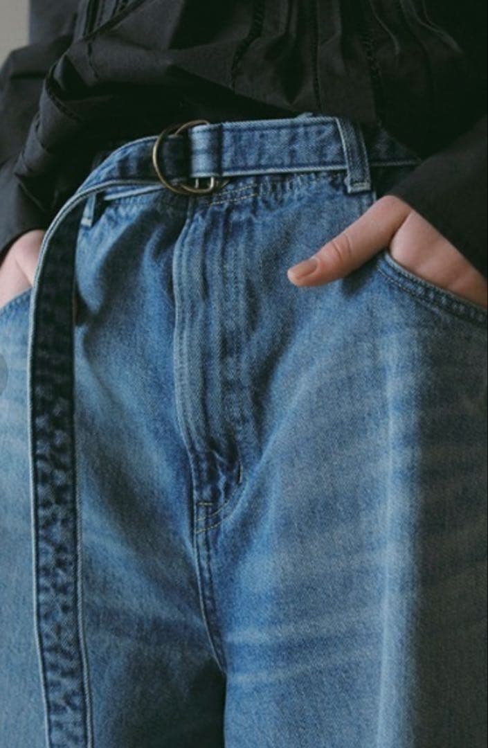 エトレetre tokyo EDWIN ベルテッドワイドデニムパンツ