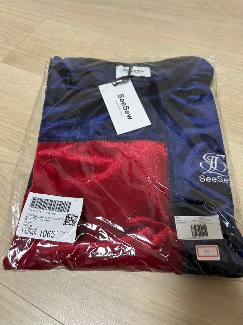 【未使用】Seesew パッチワークデザインTシャツ ネイビー/レッド