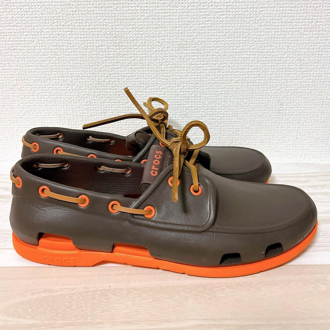 美品　クロックス　デッキシューズ レースアップ ラバー バイカラー　M9(28)