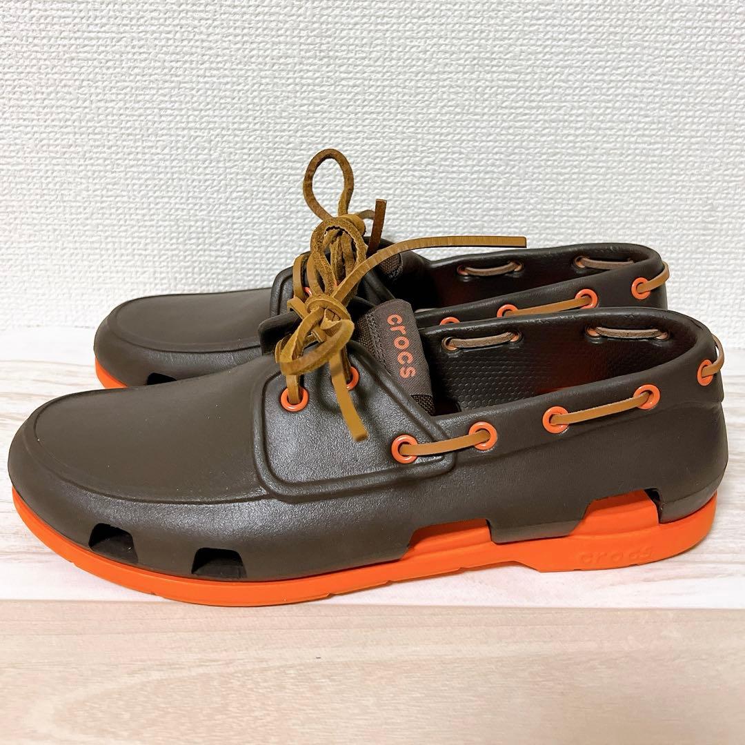 美品　クロックス　デッキシューズ レースアップ ラバー バイカラー　M9(28)