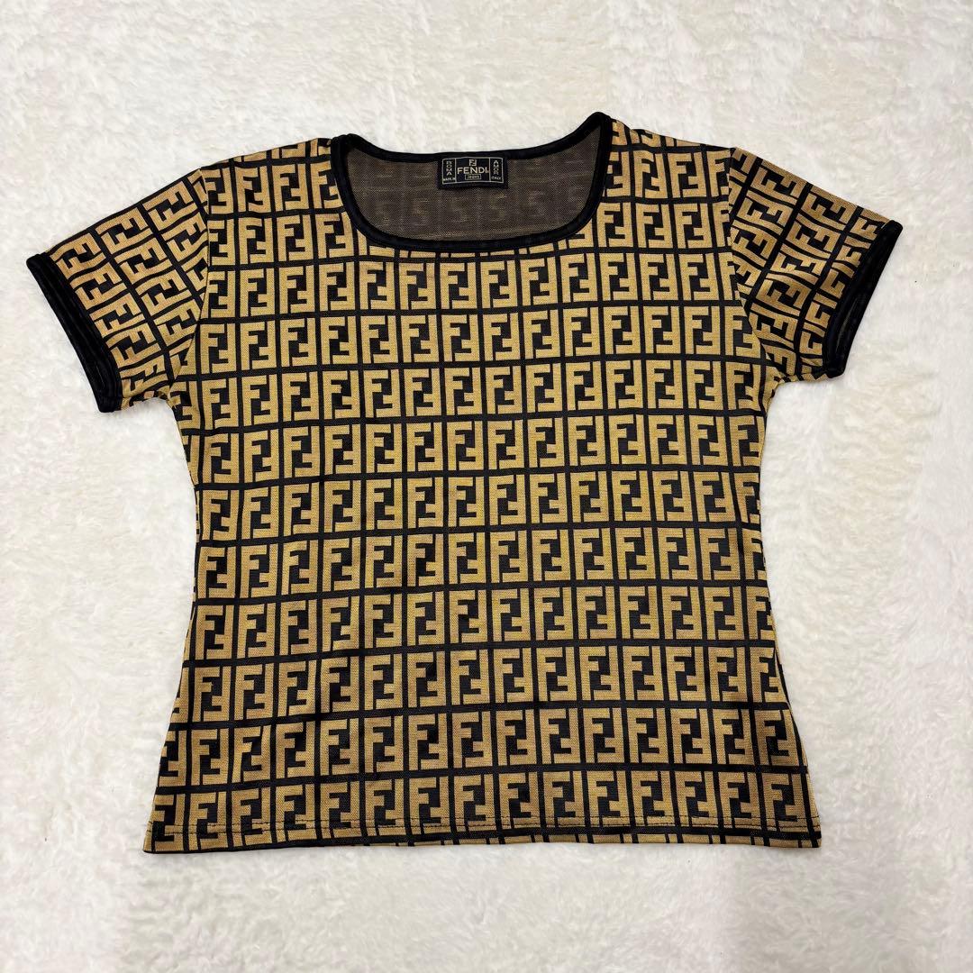 FENDI フェンディ　人気ズッカ柄ロゴプリント 半袖Tシャツ 黒金（E1