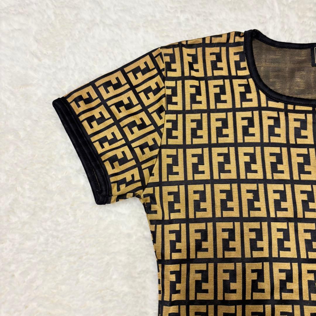 FENDI フェンディ　人気ズッカ柄ロゴプリント 半袖Tシャツ 黒金（E1