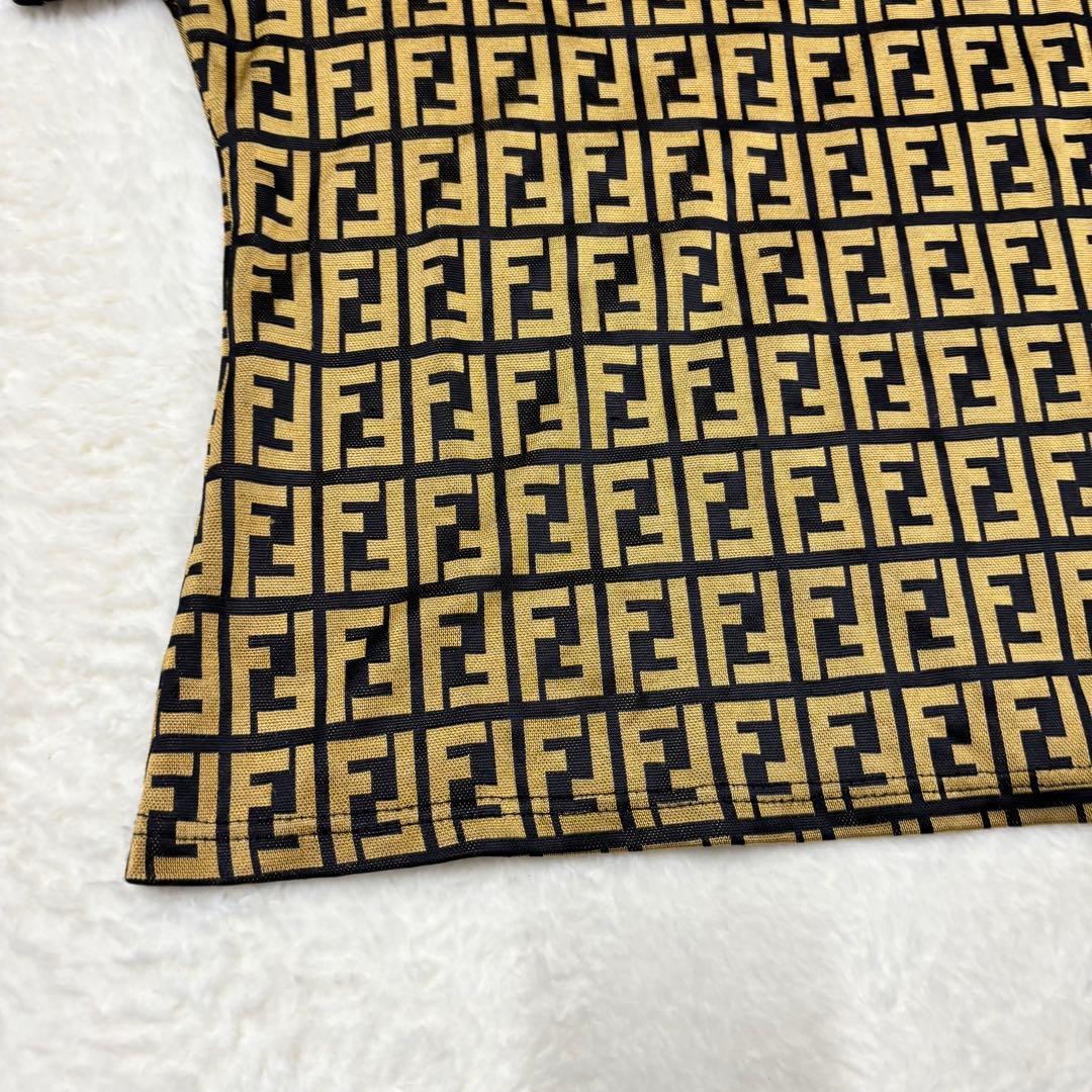 FENDI フェンディ　人気ズッカ柄ロゴプリント 半袖Tシャツ 黒金（E1