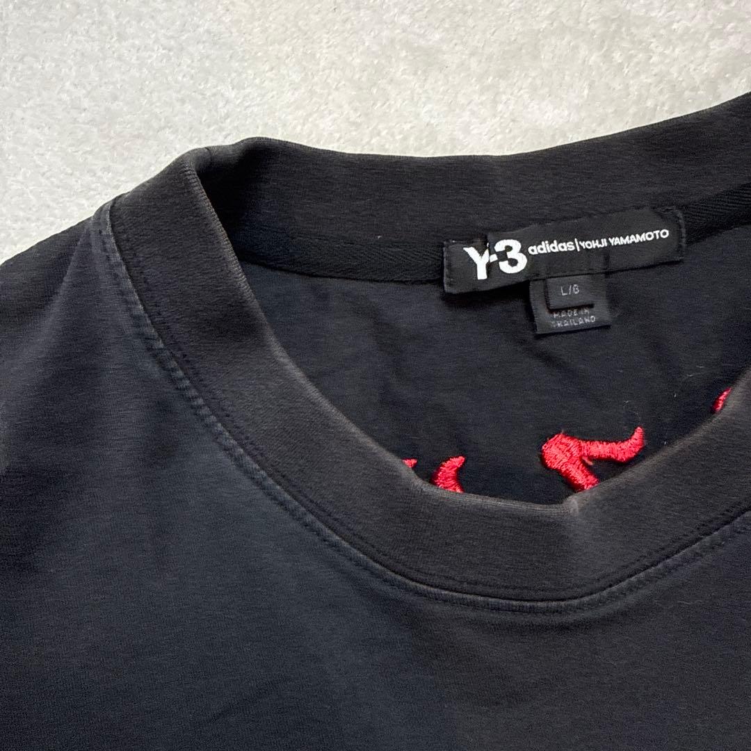 Y-3 ワイスリー 爆走黒鴉ロゴ刺繍 Tシャツ 希少L ブラック