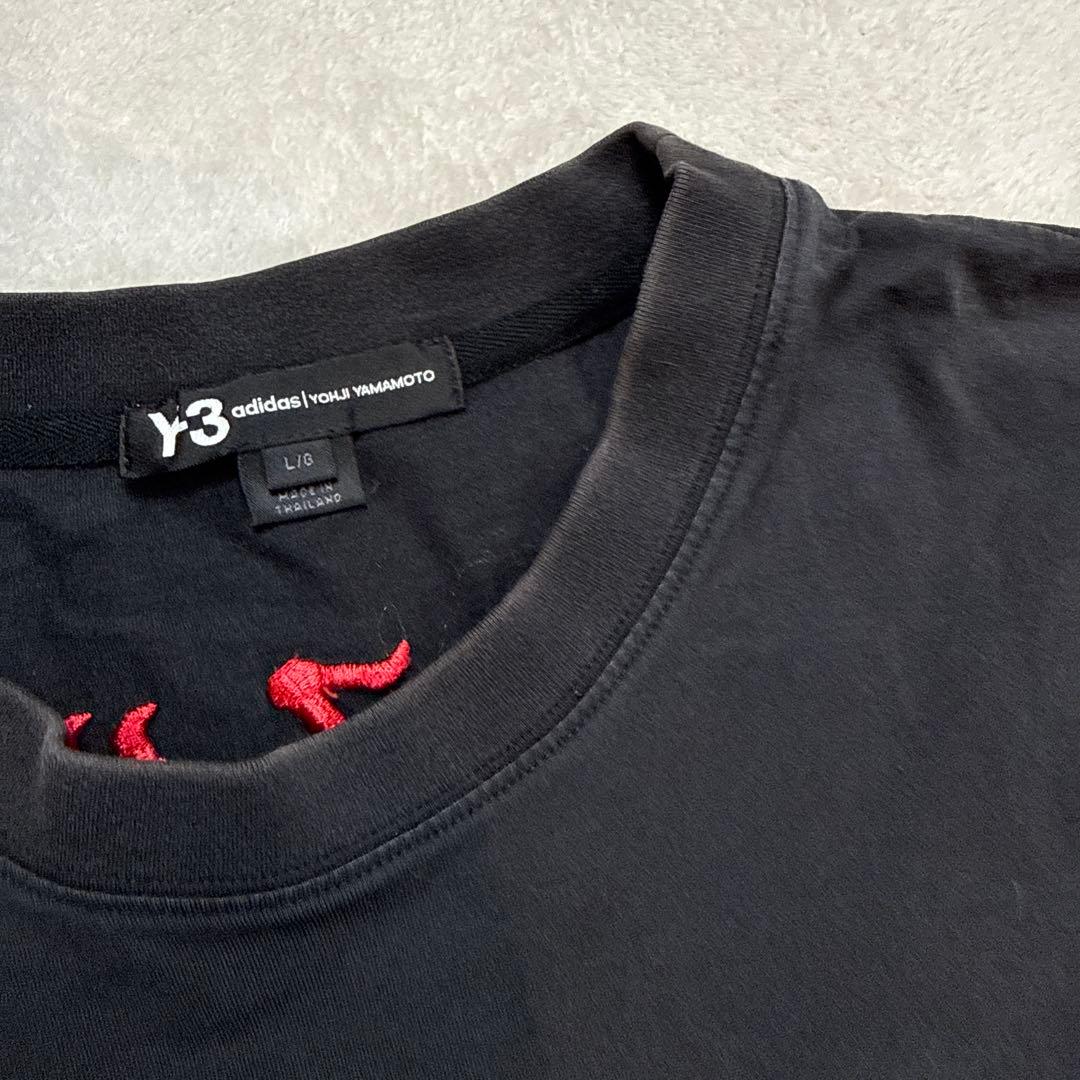Y-3 ワイスリー 爆走黒鴉ロゴ刺繍 Tシャツ 希少L ブラック