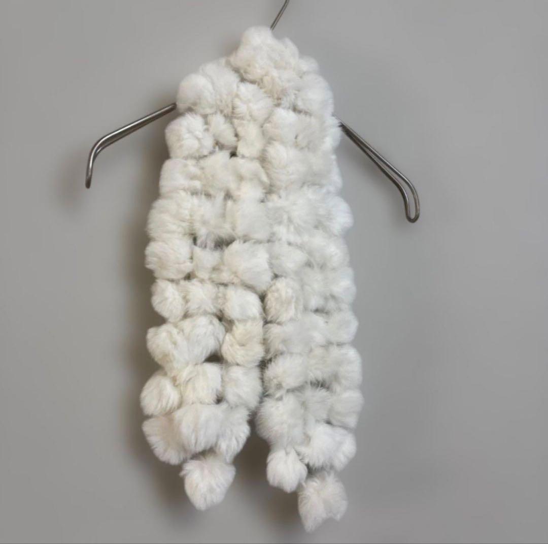 FUR COLLECTIONラパンボールマフラー ホワイトリアルファーあったか