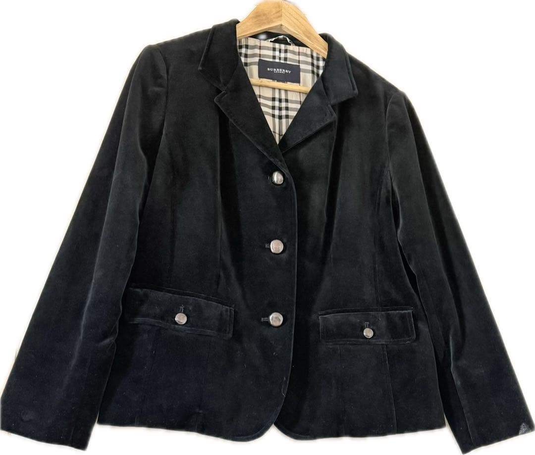 BURBERRYLONDON ベロア黒テーラードジャケット Size46日本製