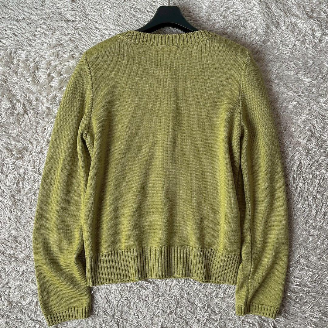 【新品タグ付】ルネ クルーネックニットカーディガン ウール100％ 若草色